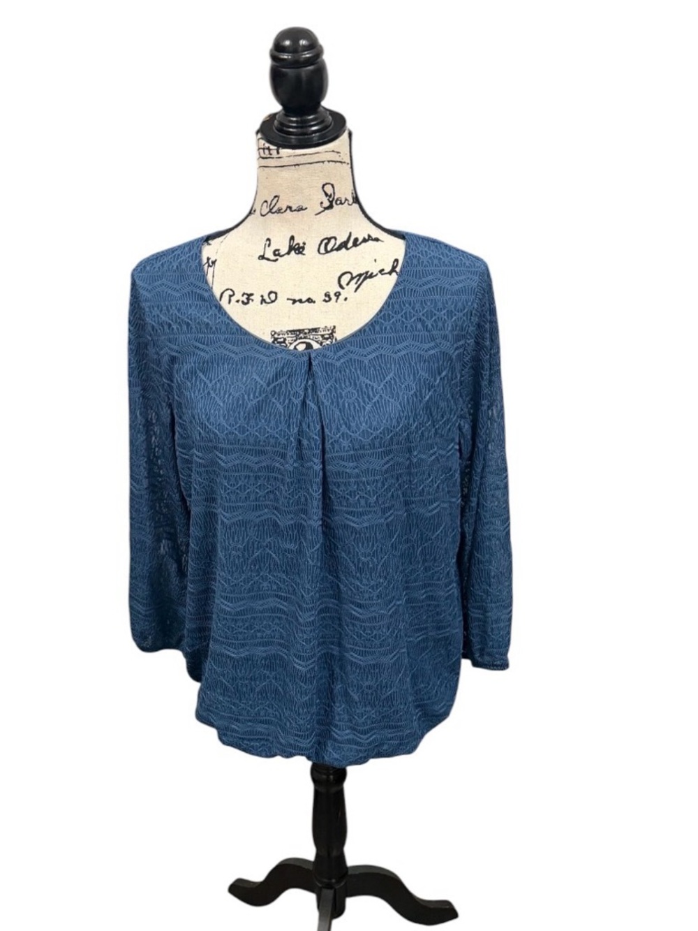 ALYX Women’s XL Blue Textured Knit Top Scoop Neck 3/4 Sleeve Lined